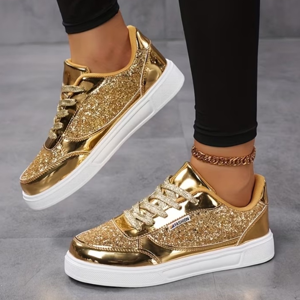 Women’s Gold Glitter Sneakers Streetwear Shoes Size 9 NWT - Picture 4 of 4